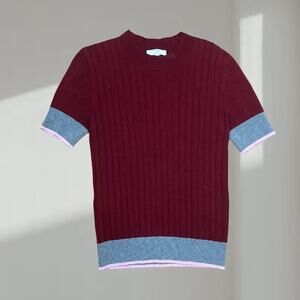 TOME Collective Sweater- Merino Wool -Ribbed - Burgundy/Gray (Women’s XL)